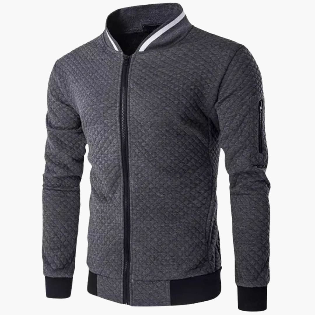 Casaco bomber masculino com fecho de correr e superfície texturizada
