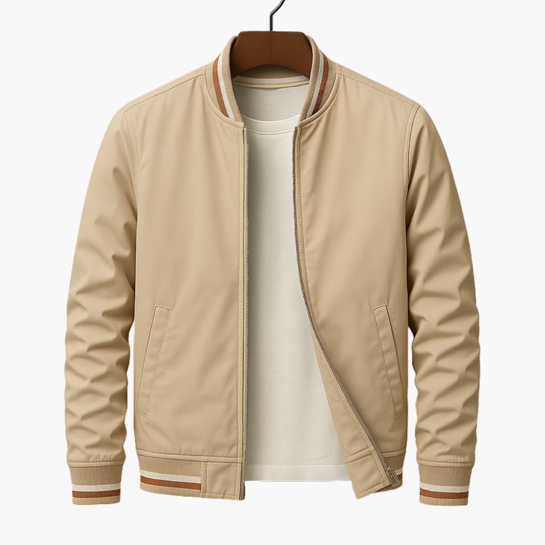 Giacca bomber da uomo con zip e polsini a righe