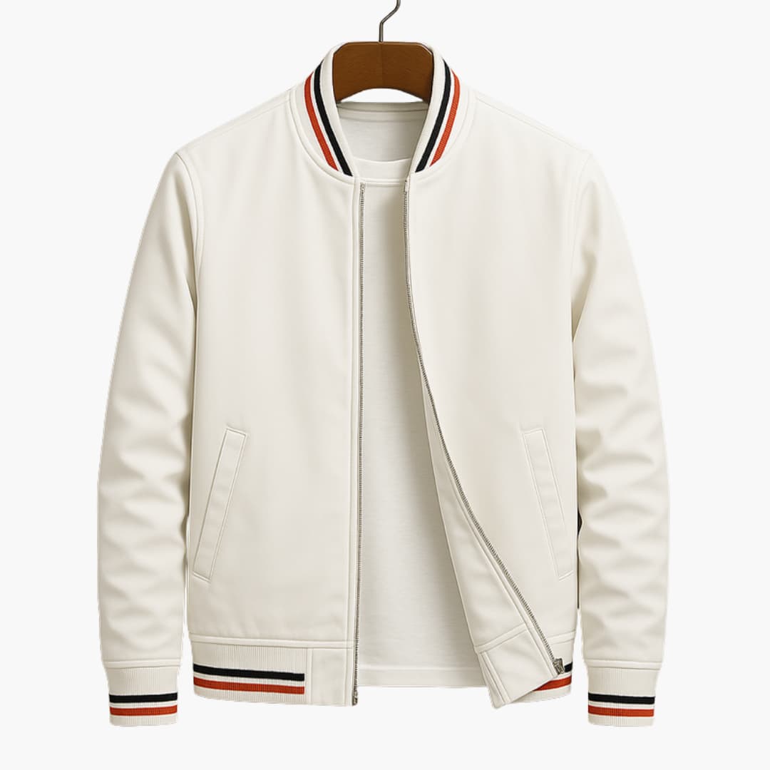 Giacca bomber da uomo con zip e polsini a righe