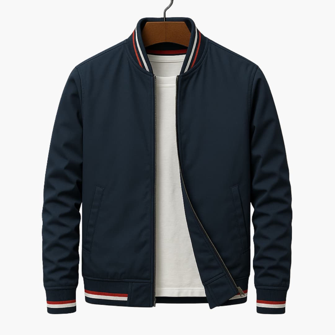 Giacca bomber da uomo con zip e polsini a righe