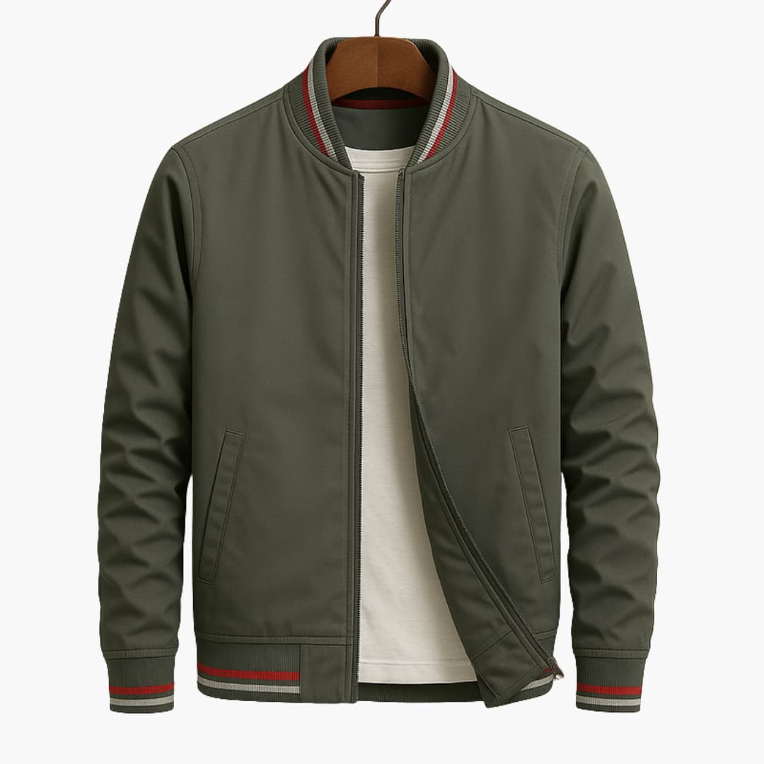 Giacca bomber da uomo con zip e polsini a righe
