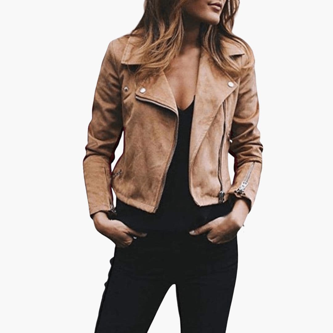 Veste courte femme avec col à revers et fermeture zippée