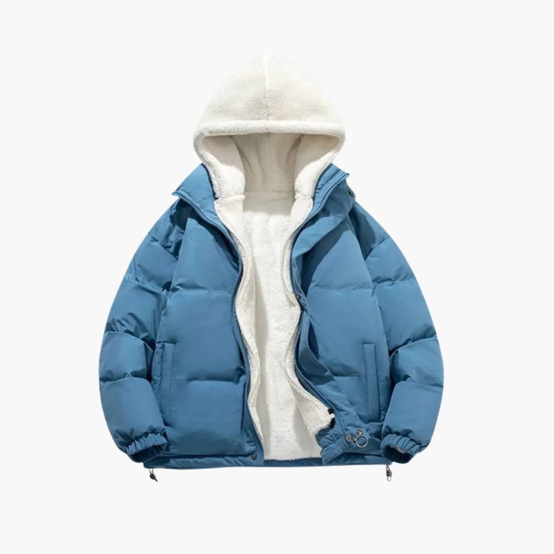 Vadderad vinterjacka för kvinnor med fleecefoder och justerbar huva