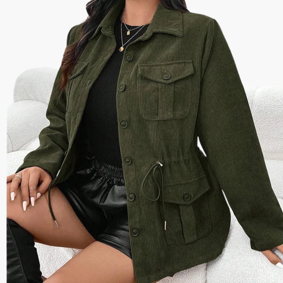 Veste en velours côtelé femme avec manches longues et poches avant