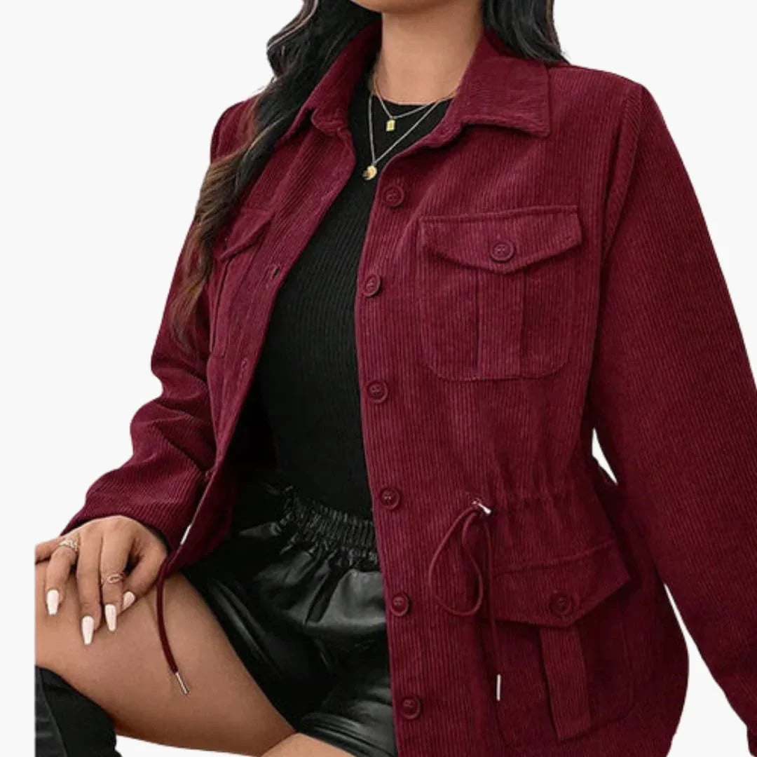 Veste en velours côtelé femme avec manches longues et poches avant
