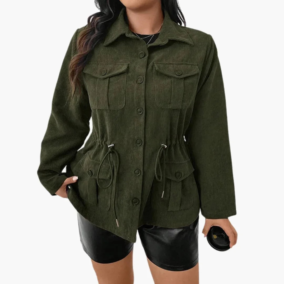 Veste en velours côtelé femme avec manches longues et poches avant