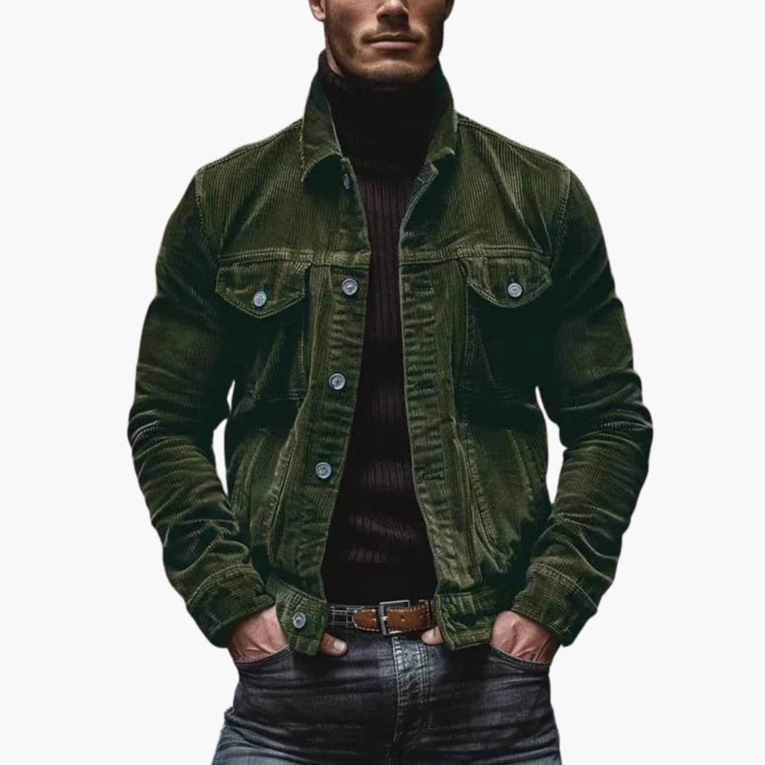 Veste en velours côtelé homme avec fermeture à boutons et poches poitrine