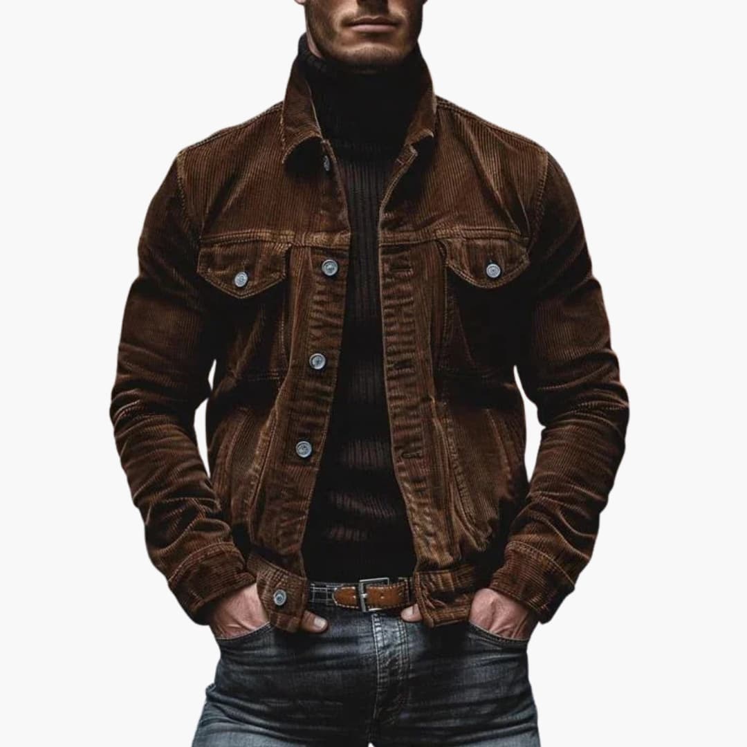 Veste en velours côtelé homme avec fermeture à boutons et poches poitrine