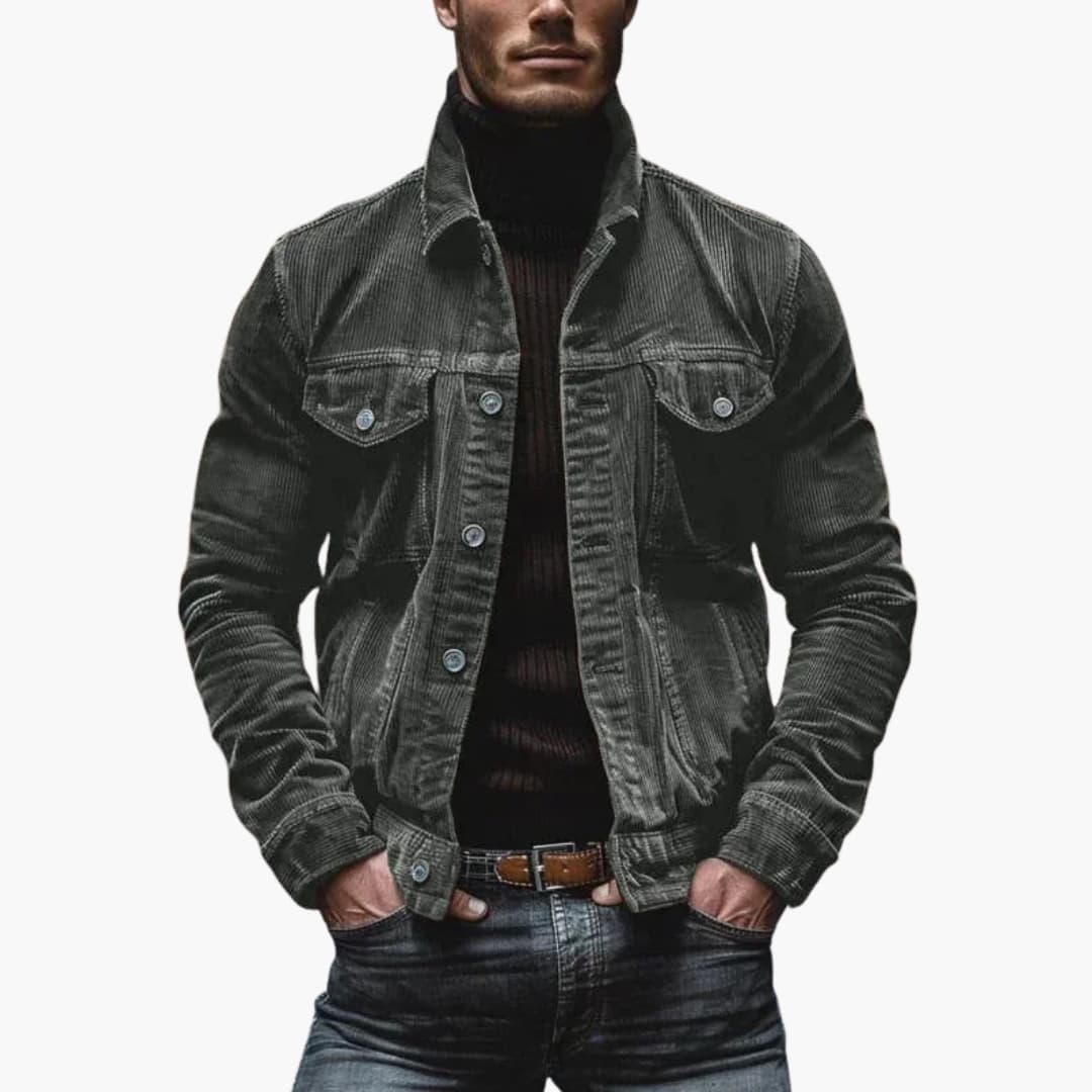 Veste en velours côtelé homme avec fermeture à boutons et poches poitrine