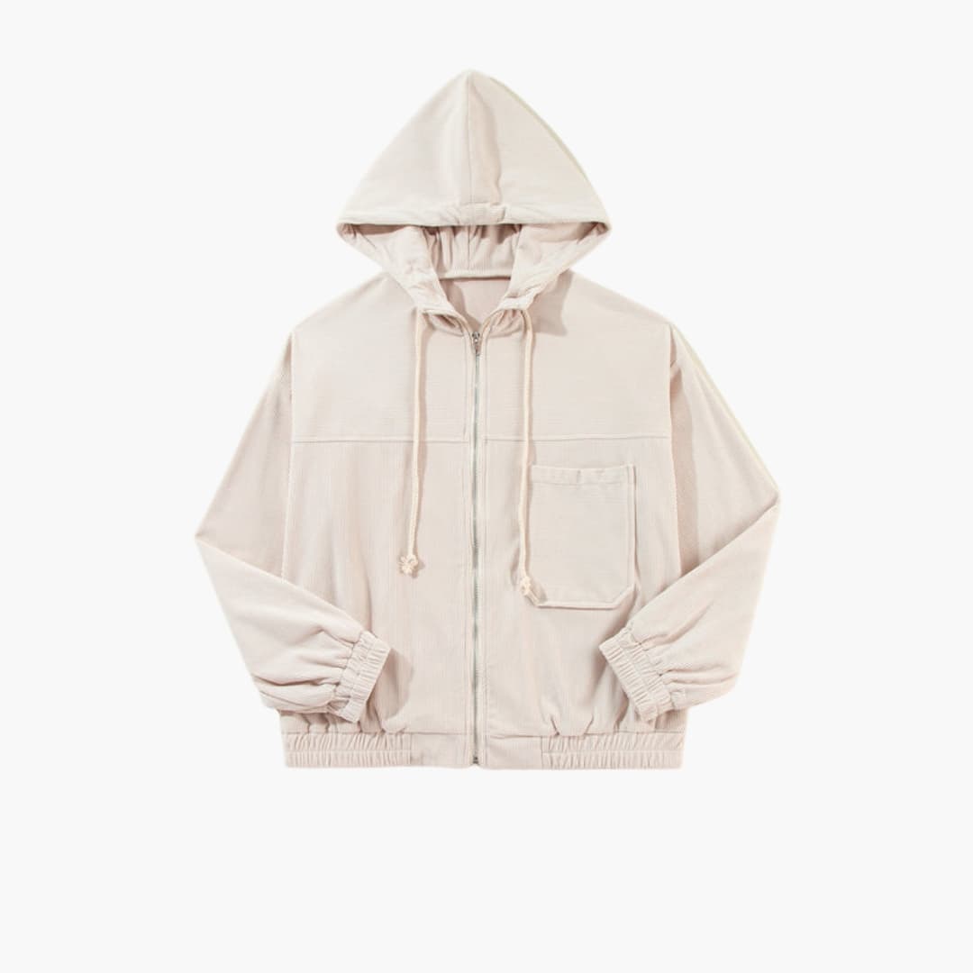 Veste en velours femme avec capuche et fermeture zippée