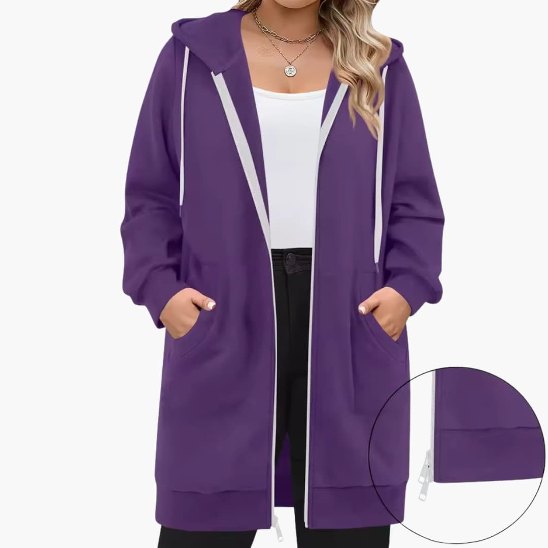 Veste femme à capuche avec fermeture zippée et poches avant