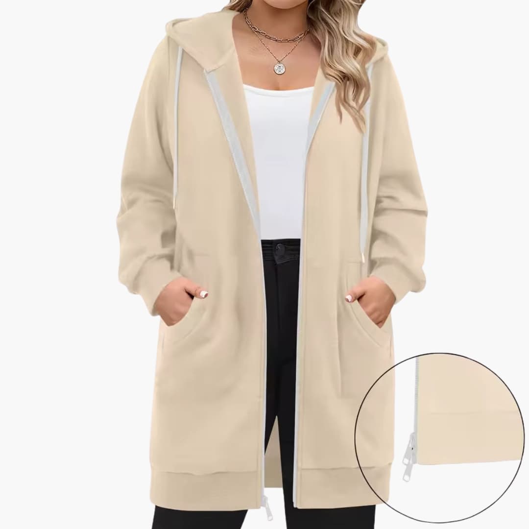 Veste femme à capuche avec fermeture zippée et poches avant