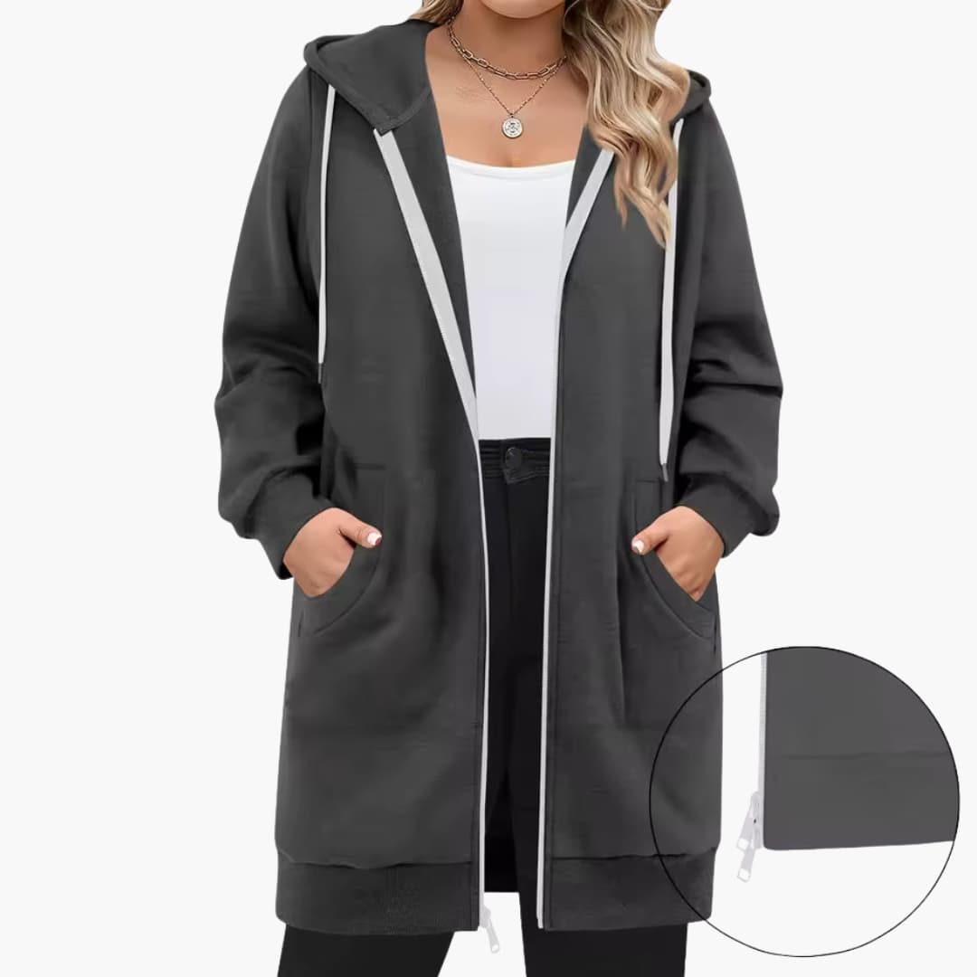 Veste femme à capuche avec fermeture zippée et poches avant