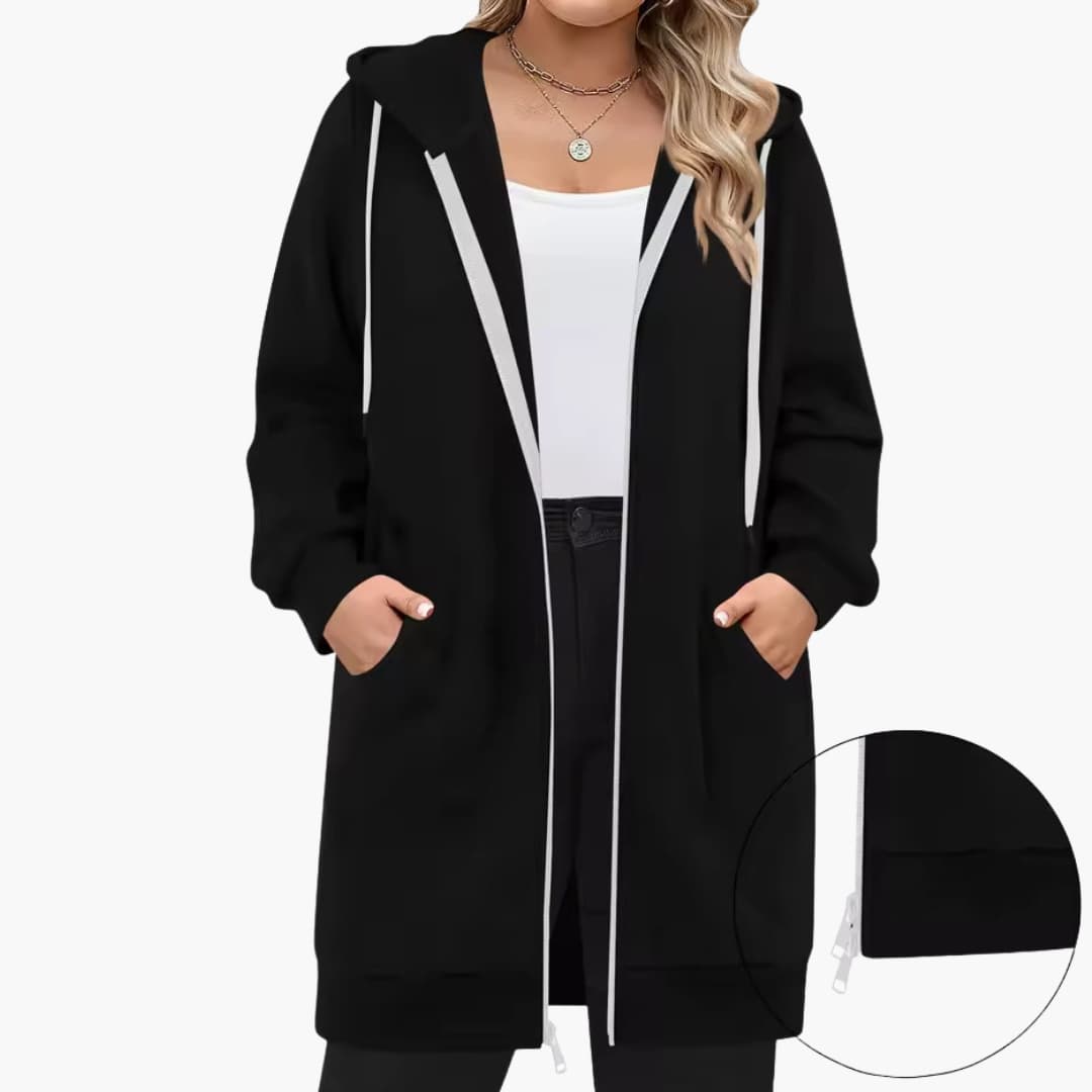 Veste femme à capuche avec fermeture zippée et poches avant