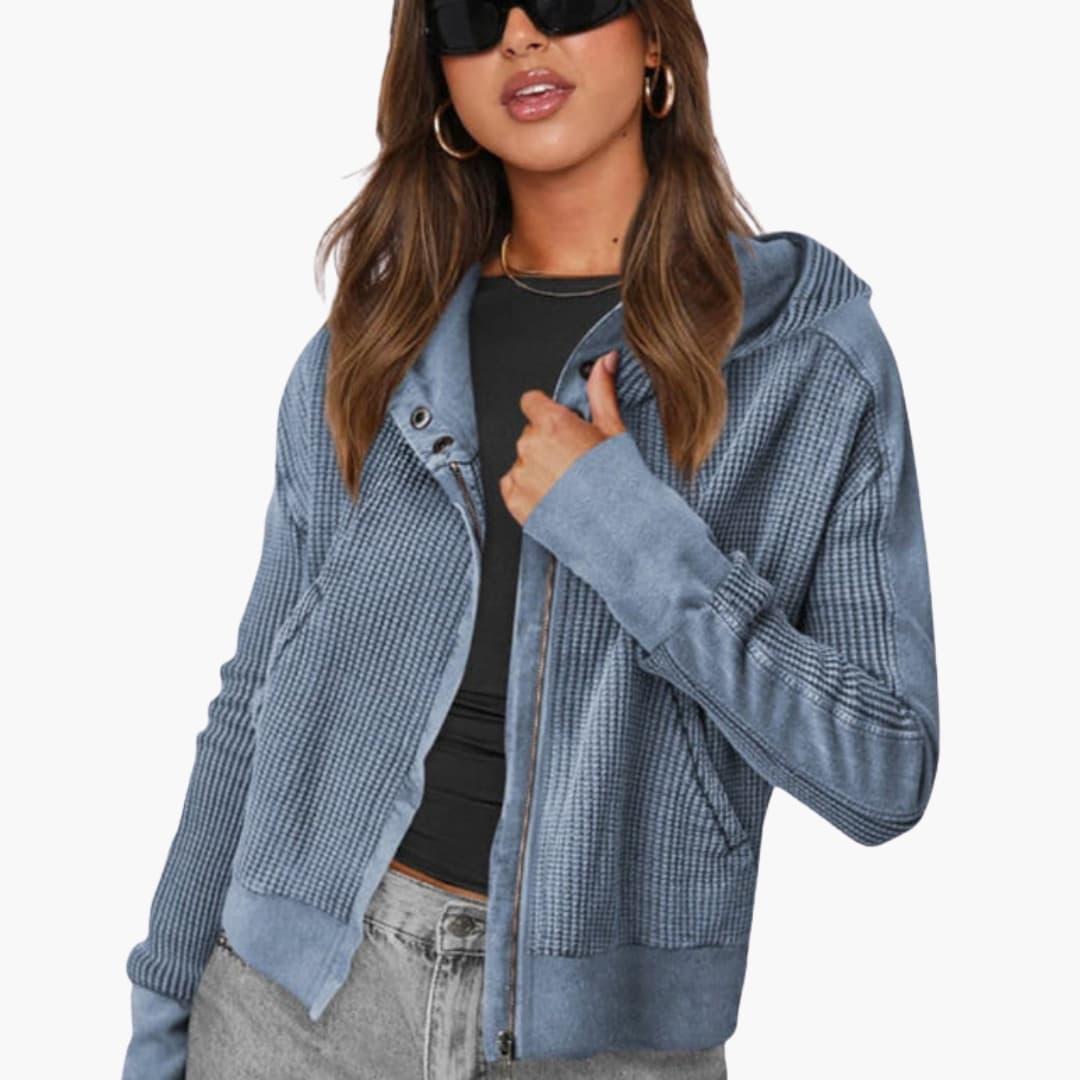 Veste femme à capuche avec zip et surface texturée