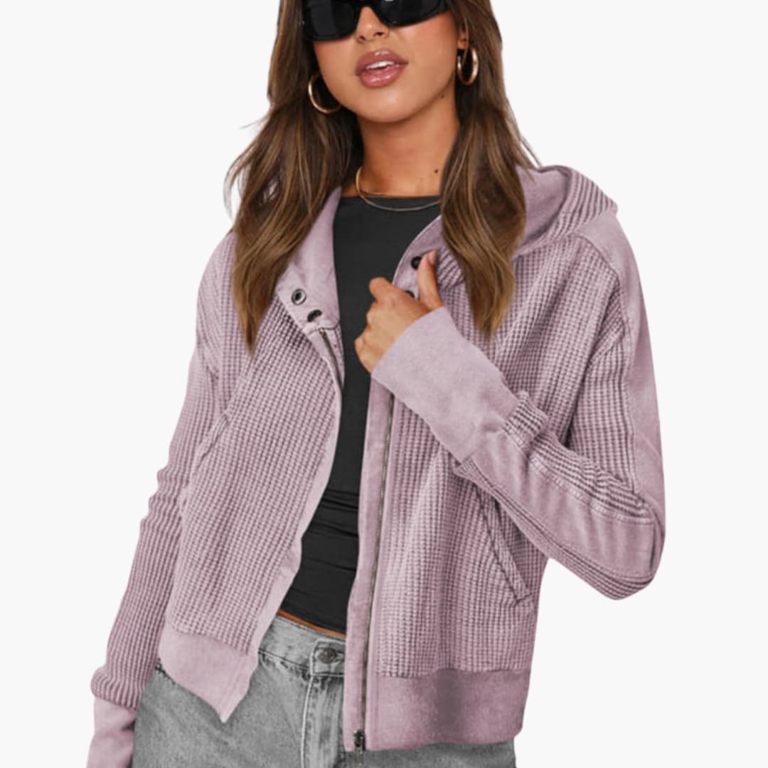 Veste femme à capuche avec zip et surface texturée