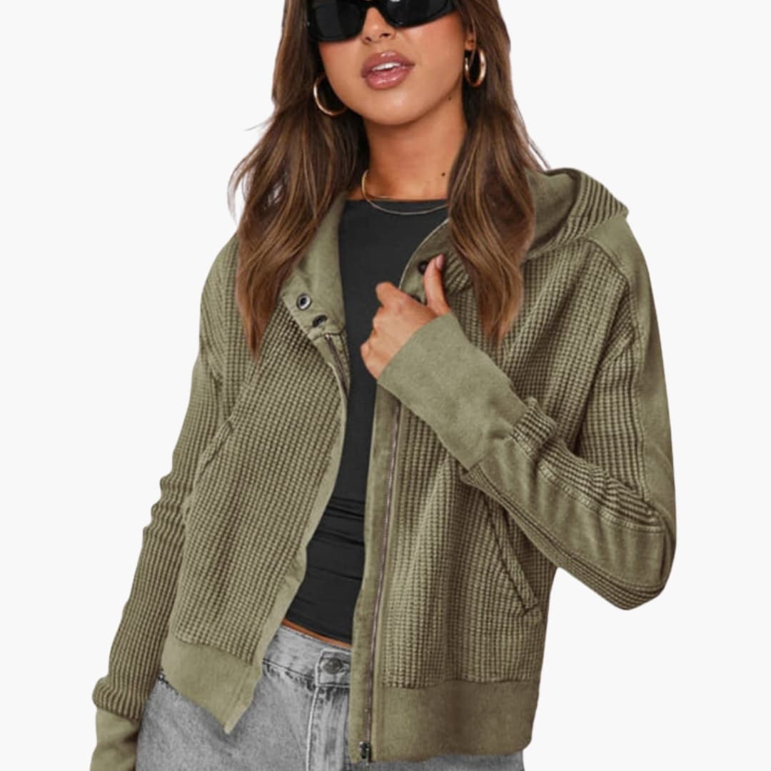 Veste femme à capuche avec zip et surface texturée