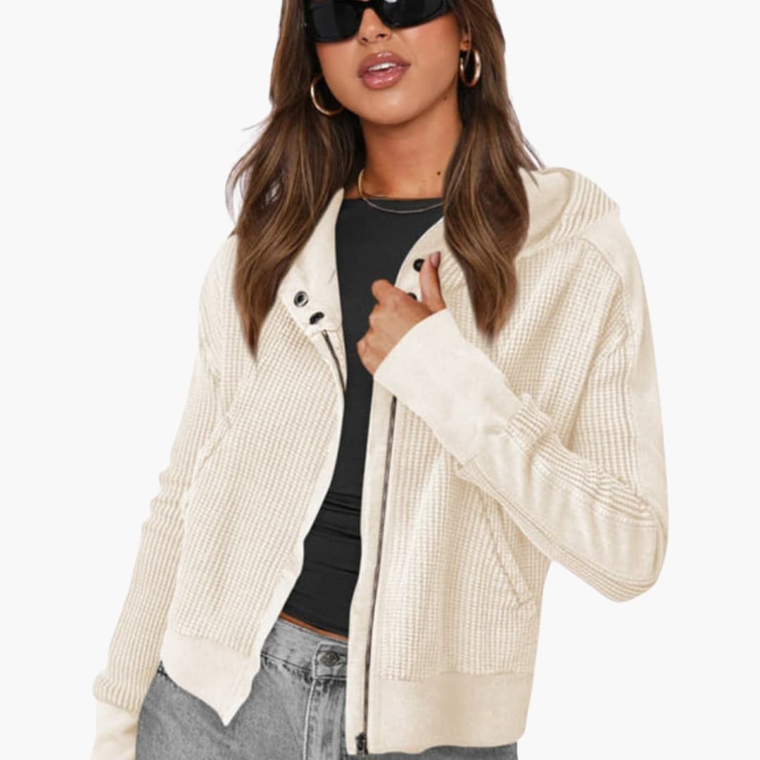 Veste femme à capuche avec zip et surface texturée