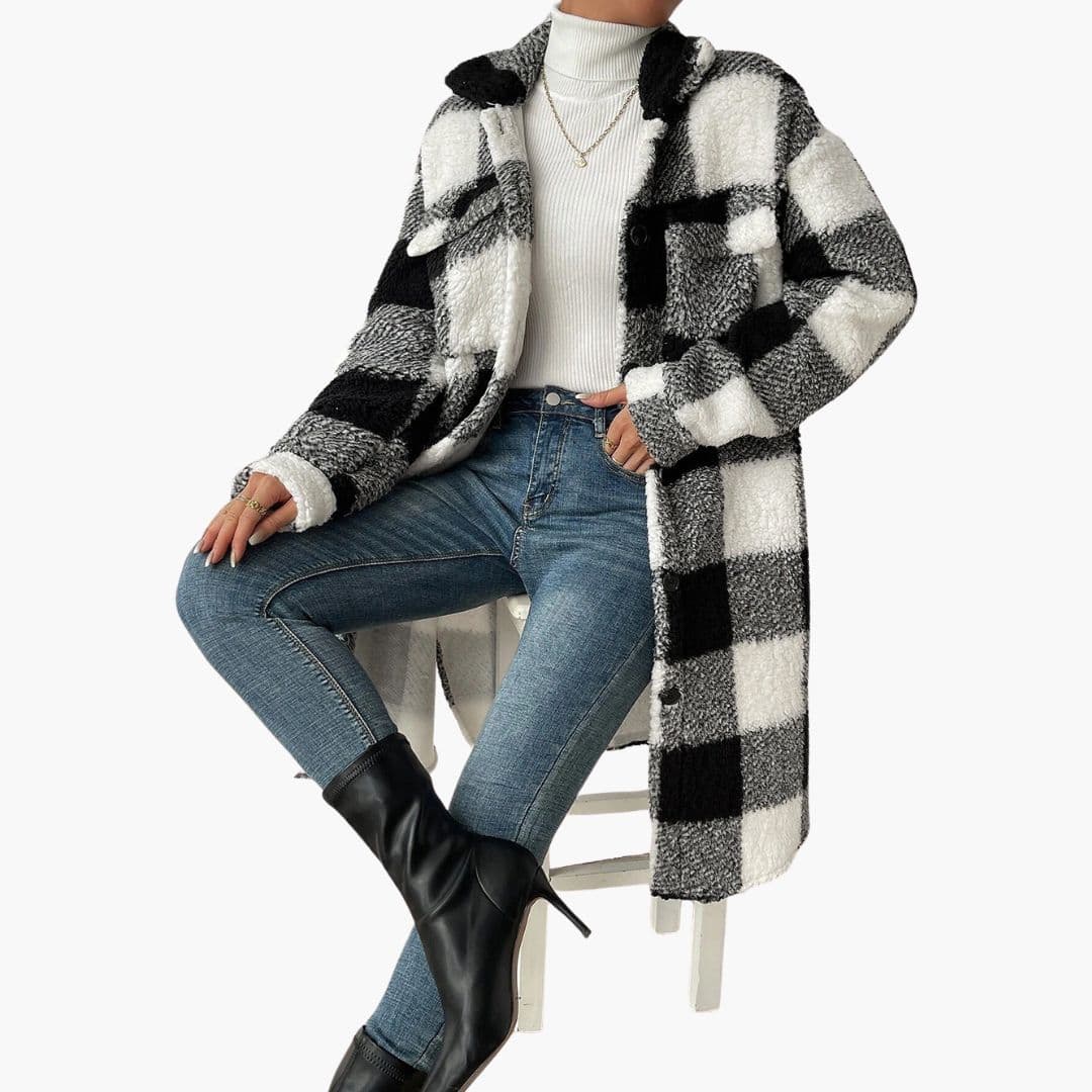 Veste femme à carreaux avec boutons et poches plaquées