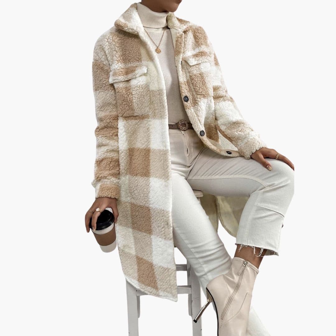 Veste femme à carreaux avec boutons et poches plaquées