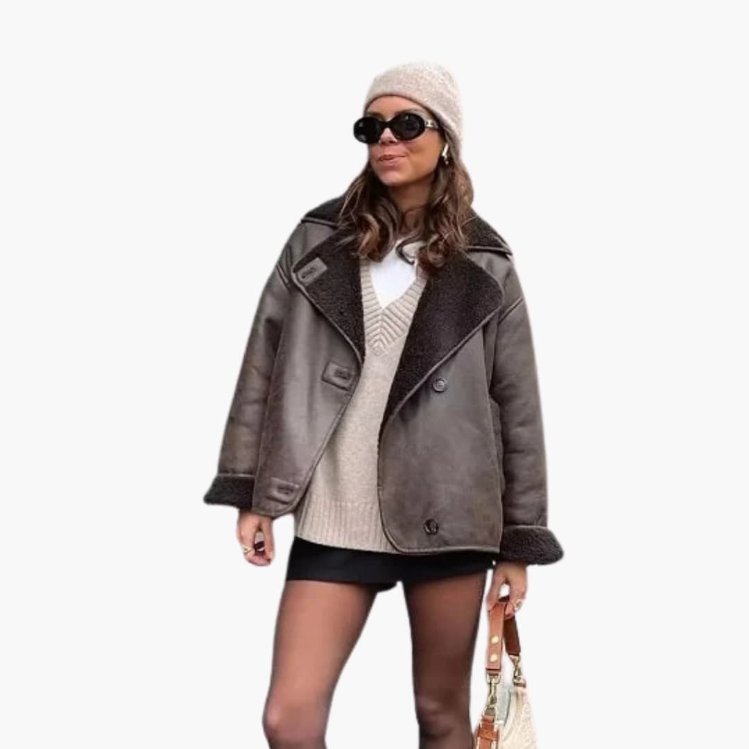 Veste femme à col large avec fermeture à boutons
