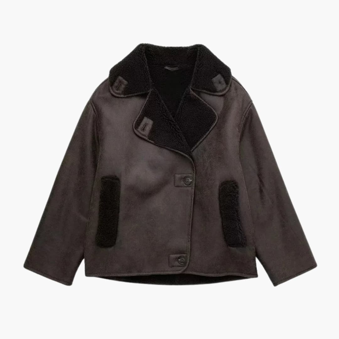 Veste femme à col large avec fermeture à boutons