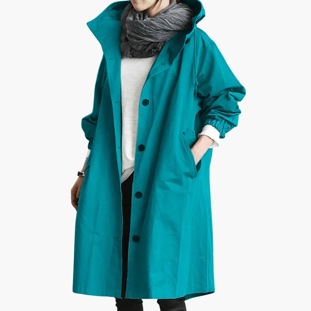 Damjacka med justerbar huva och fickor