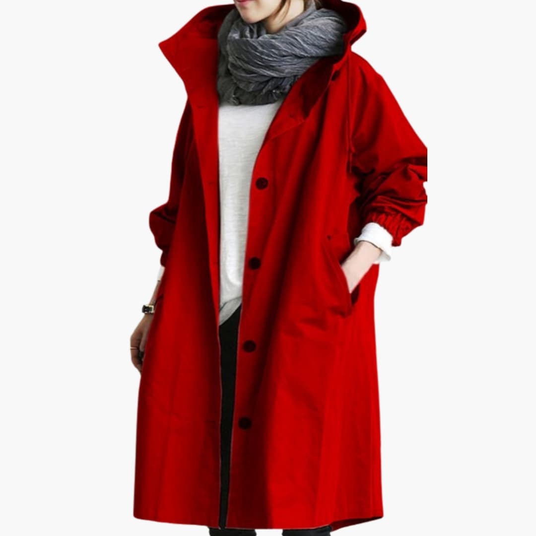 Damjacka med justerbar huva och fickor