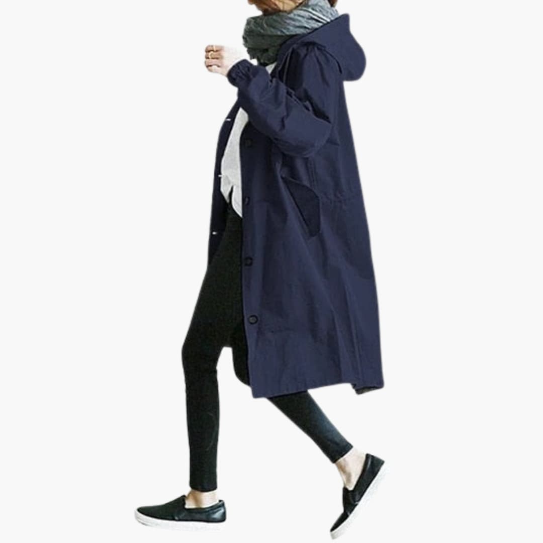 Damjacka med justerbar huva och fickor