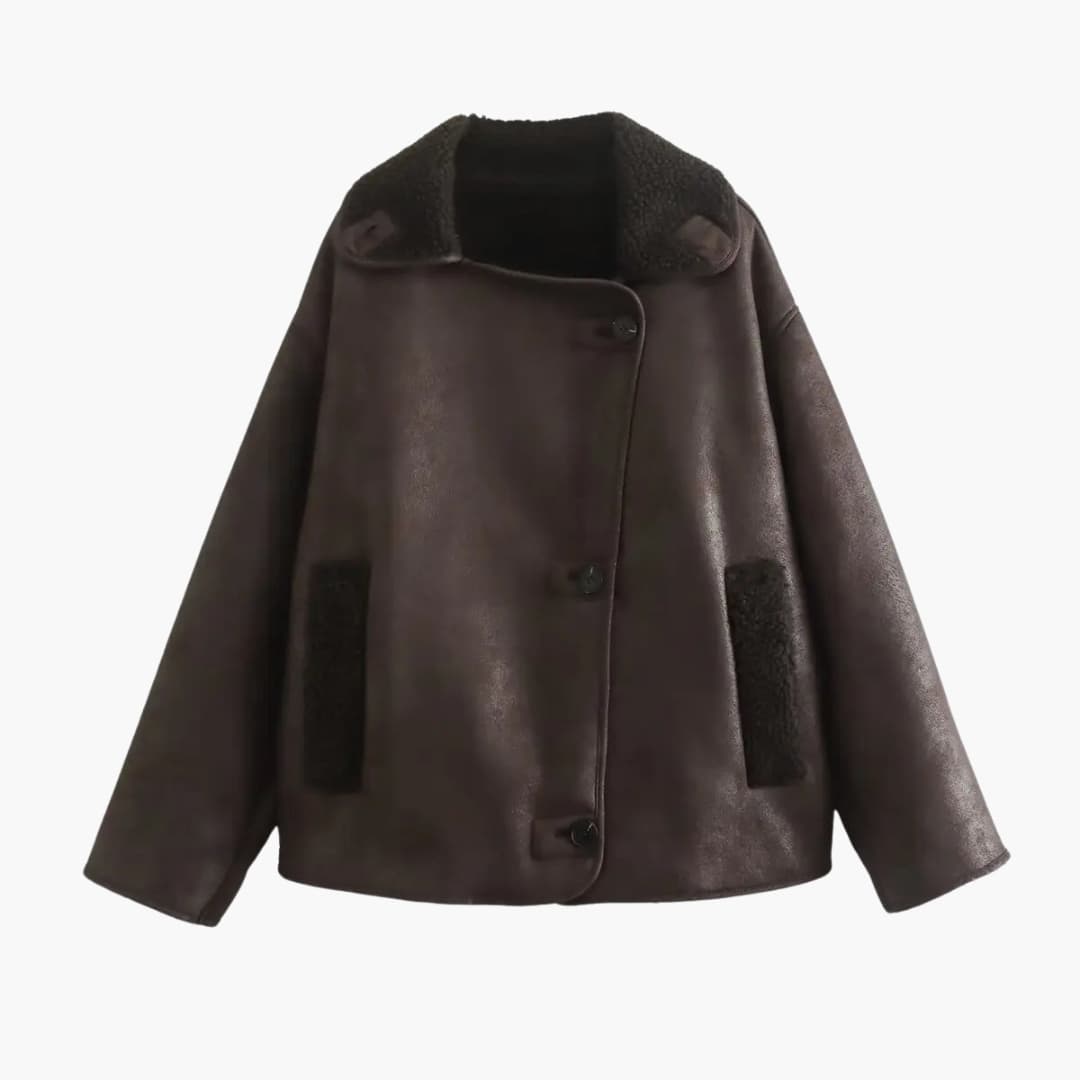 Veste femme avec large revers et fermeture à boutons