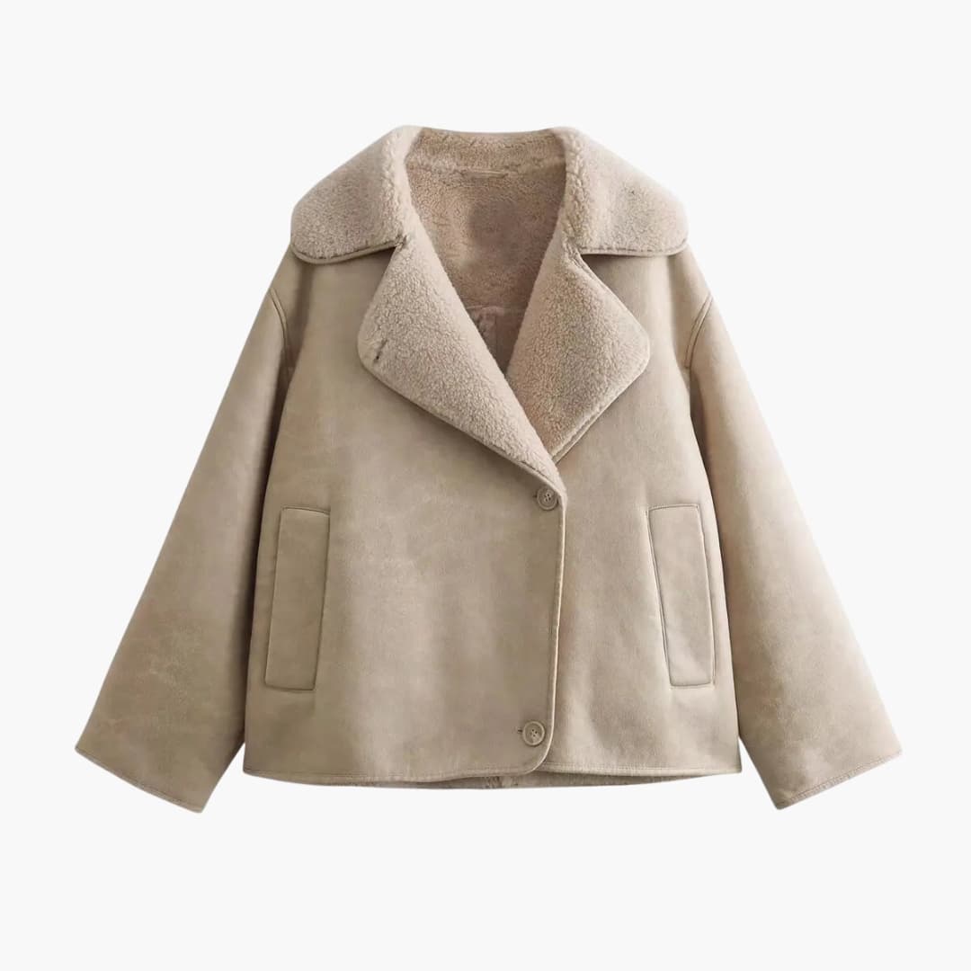 Veste femme avec large revers et fermeture à boutons