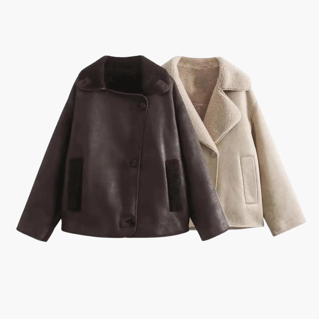 Veste femme avec large revers et fermeture à boutons
