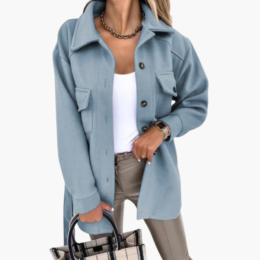 Chaqueta de mujer con bolsillos con solapa y cuello ancho