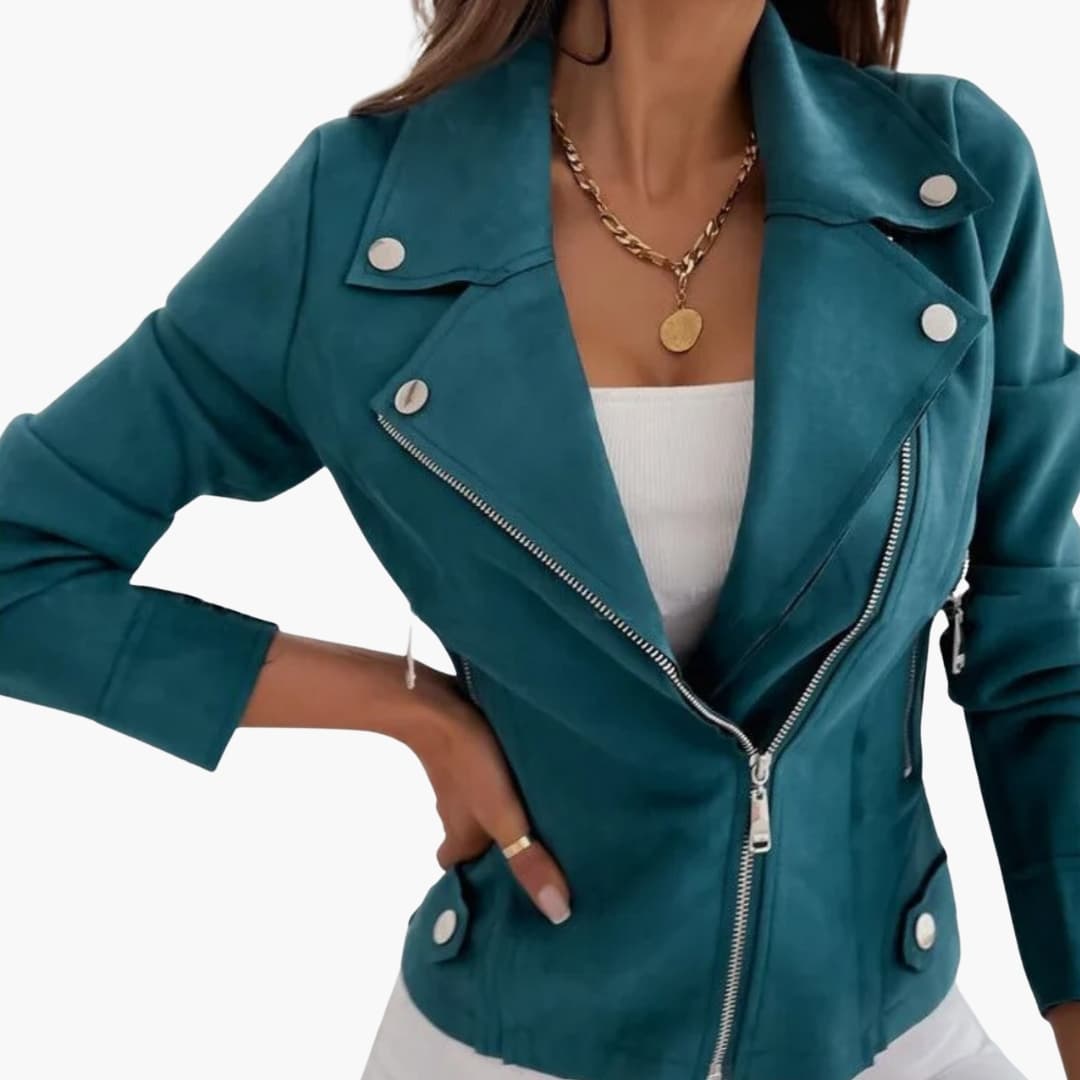 Women's fitted jacket with asymmetrical zip closure and structured collar
