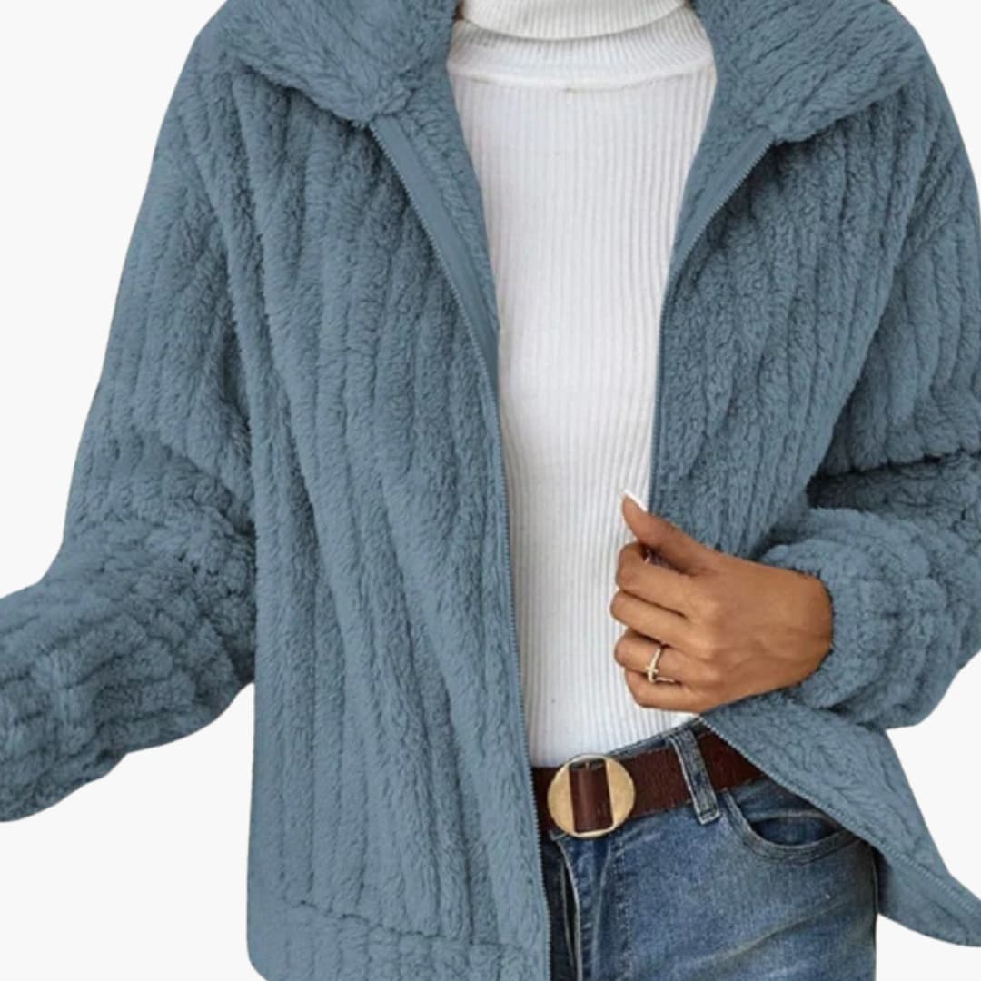 Women's jacket with stand-up collar textured surface