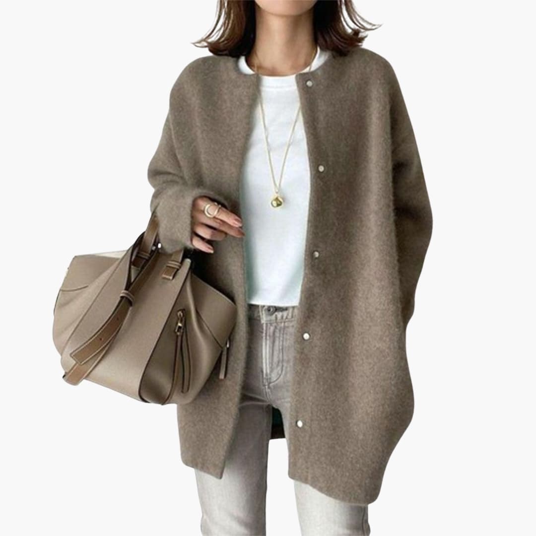 Veste femme col rond avec fermeture à pressions