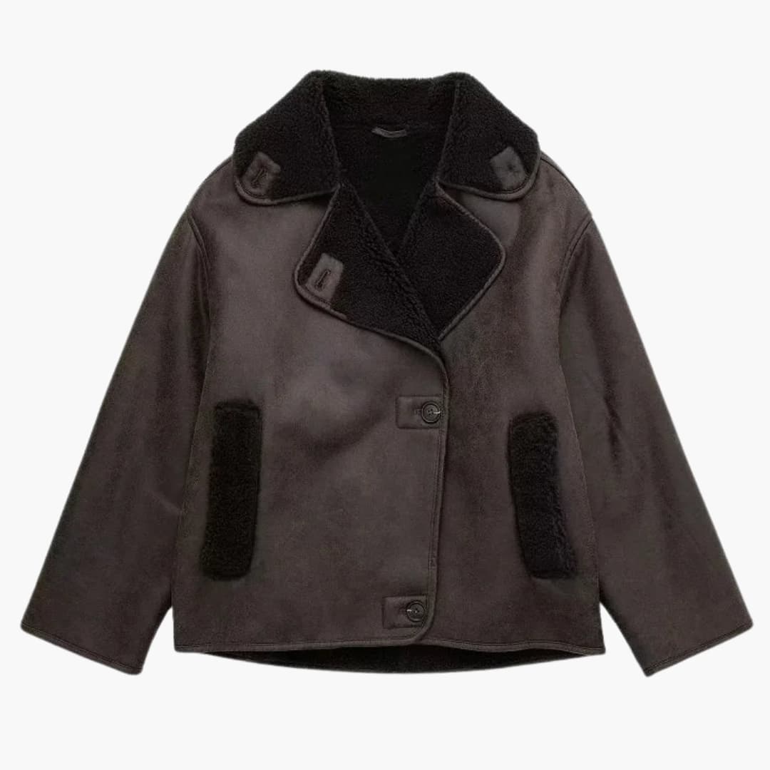 Veste femme courte d’hiver avec col large