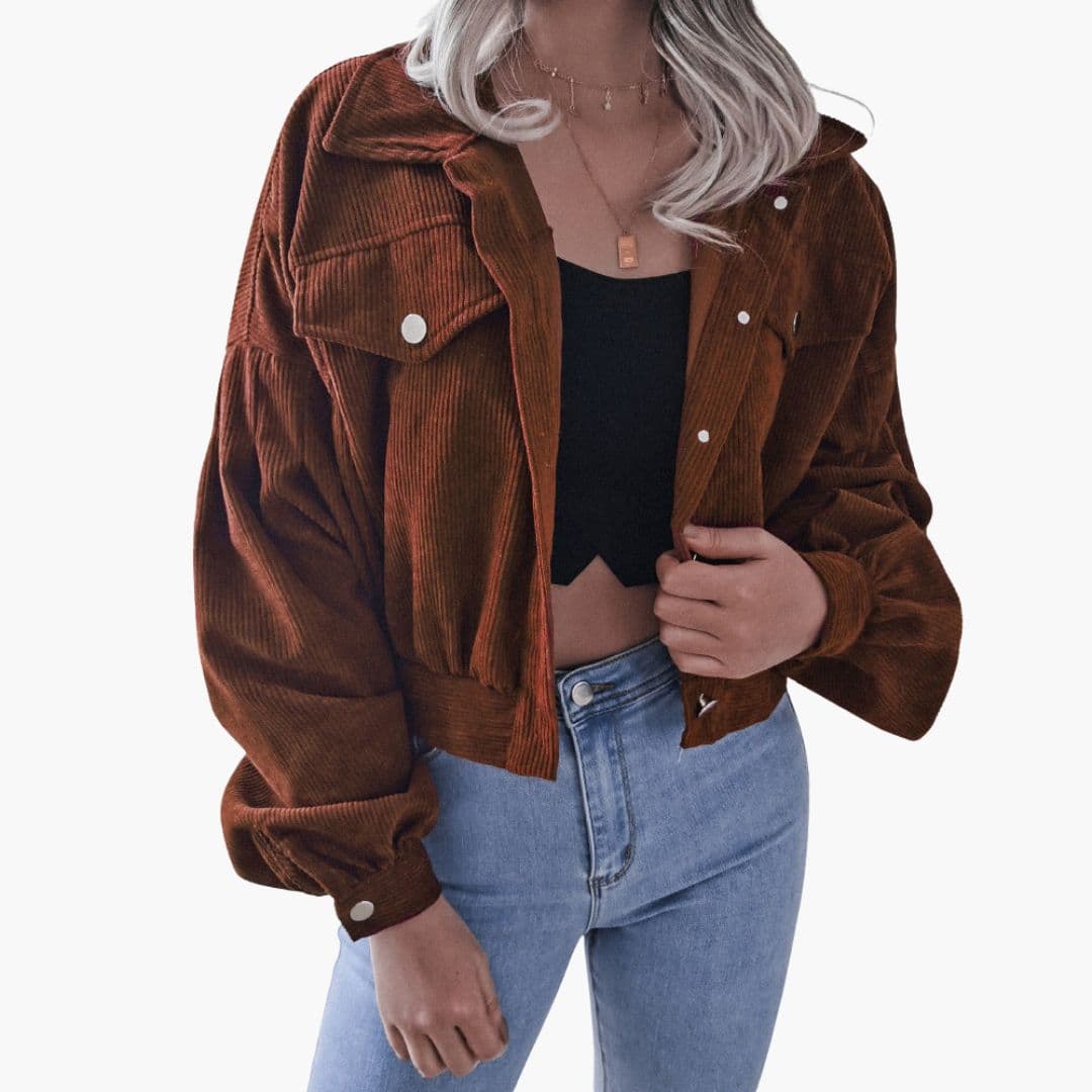 Veste femme courte en velours côtelé avec fermeture à pressions