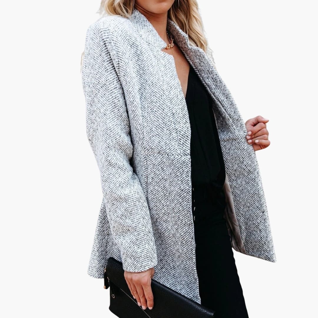 Veste femme en tweed ouverte avec manches longues