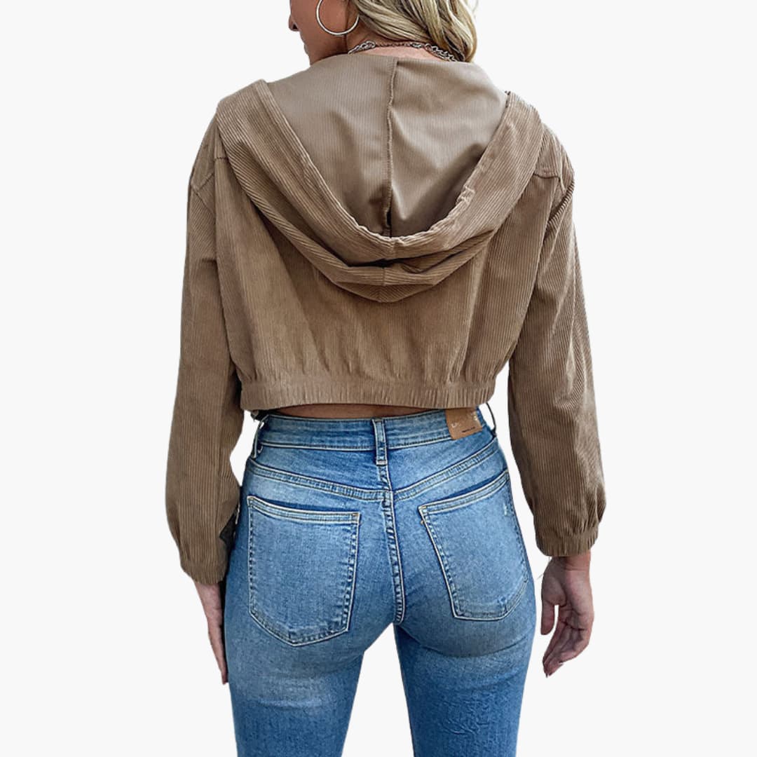 Kurtka damska z aksamitu sztruksowego z kapturem