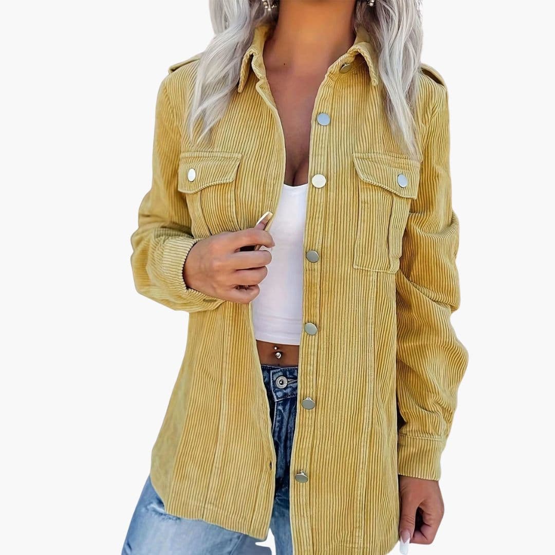 Veste femme en velours côtelé avec boutons devant