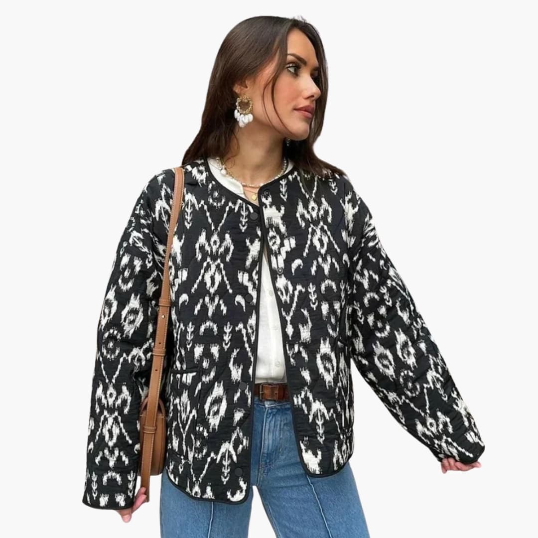 Veste femme imprimée avec col rond et manches longues