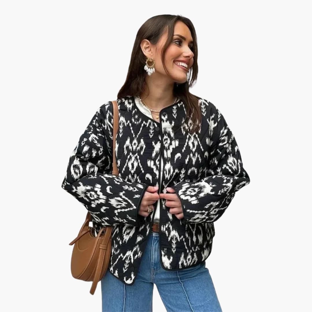 Veste femme imprimée avec col rond et manches longues