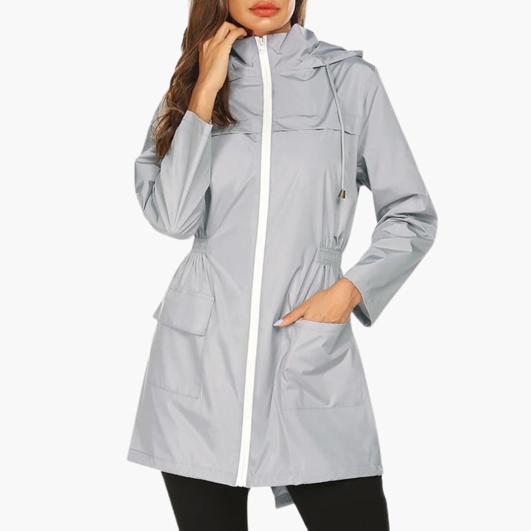 Veste femme longue à capuche avec fermeture zippée