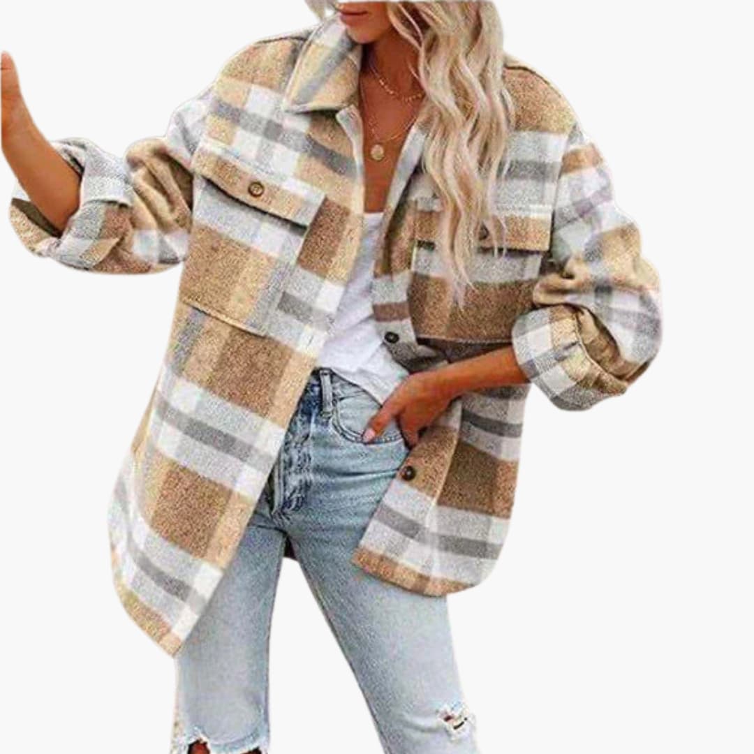 Veste femme oversize à carreaux avec manches longues