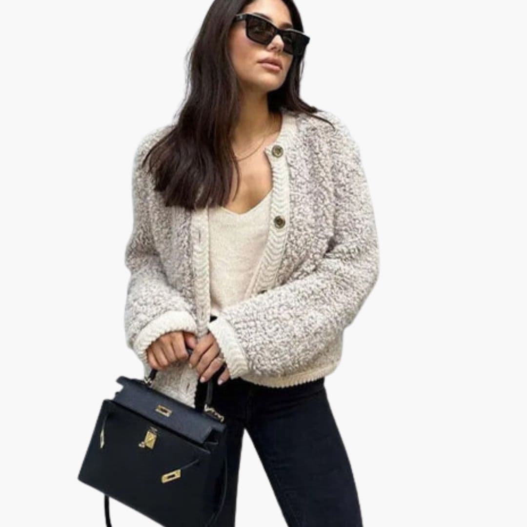 Veste femme style teddy avec boutons devant