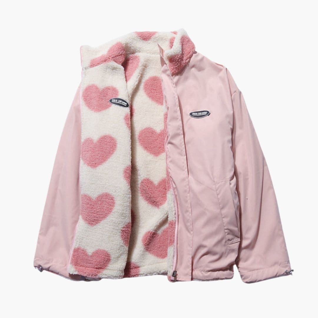 Veste femme zippée avec doublure peluche motif cœur