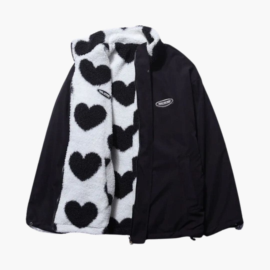 Veste femme zippée avec doublure peluche motif cœur
