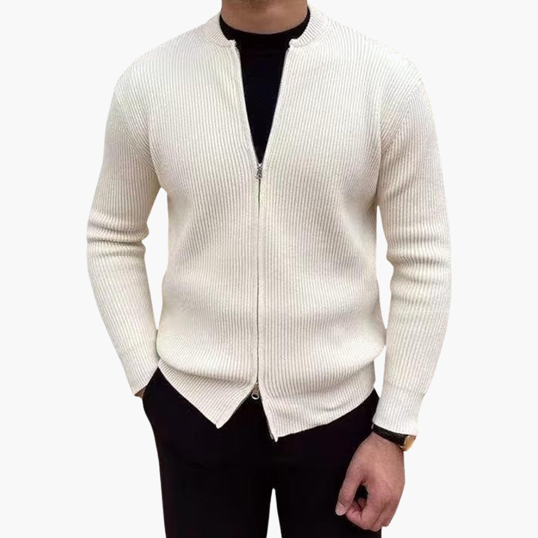 Men's zip-up ribbed knit vest jacket with round collar