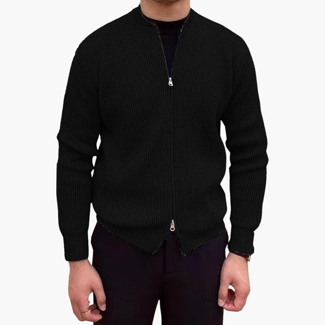 Men's zip-up ribbed knit vest jacket with round collar